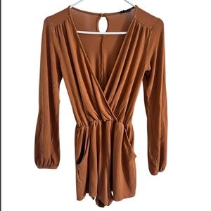 Wet Seal Brown Long Sleeve Romper